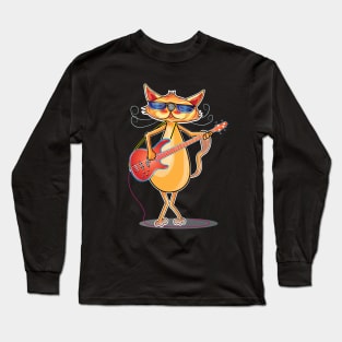 funny cat wearing sunglasses playing bass Long Sleeve T-Shirt